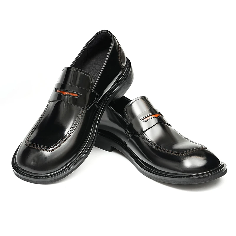Genuine Leather High Quality Big Head Leather Shoes Men's Leather Bright Face Business Casual British Formal Dress Slip-on Shoes