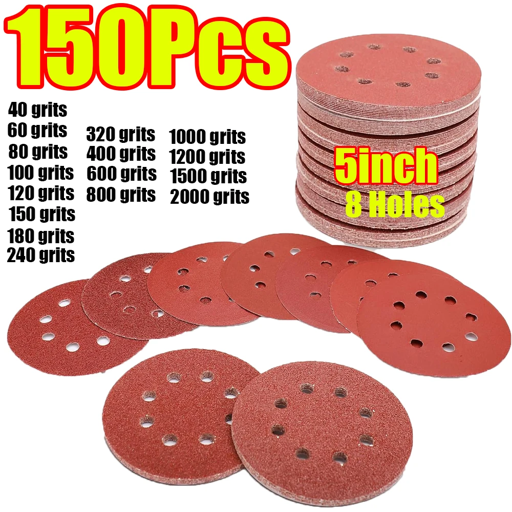 1-150pcs-125mm-5inch-sanding-discs-8hole-round-hole-hook-loop-sandpaper-40-2000-grit-sanding-disc-abrasive-polishing-tools