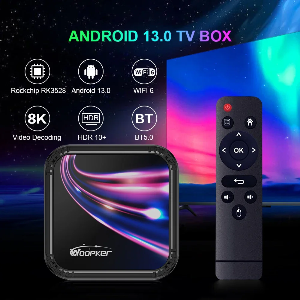 Woopker Android 13 TV Box K52 Rockchip RK3528 Smart TV Box Support 8K Wifi6 BT5.0 YouTube Google Voice Assistant Set Top Box