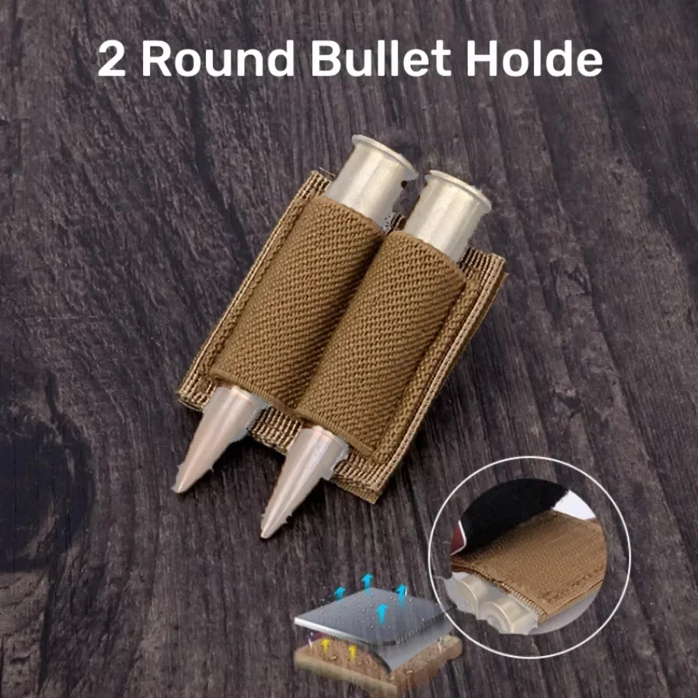 DIZETION 2-Round Bullet Holder - Adhesive Cartridge Carrier | VELCRO Hook/Loop Utility Gear (2 Hole)​