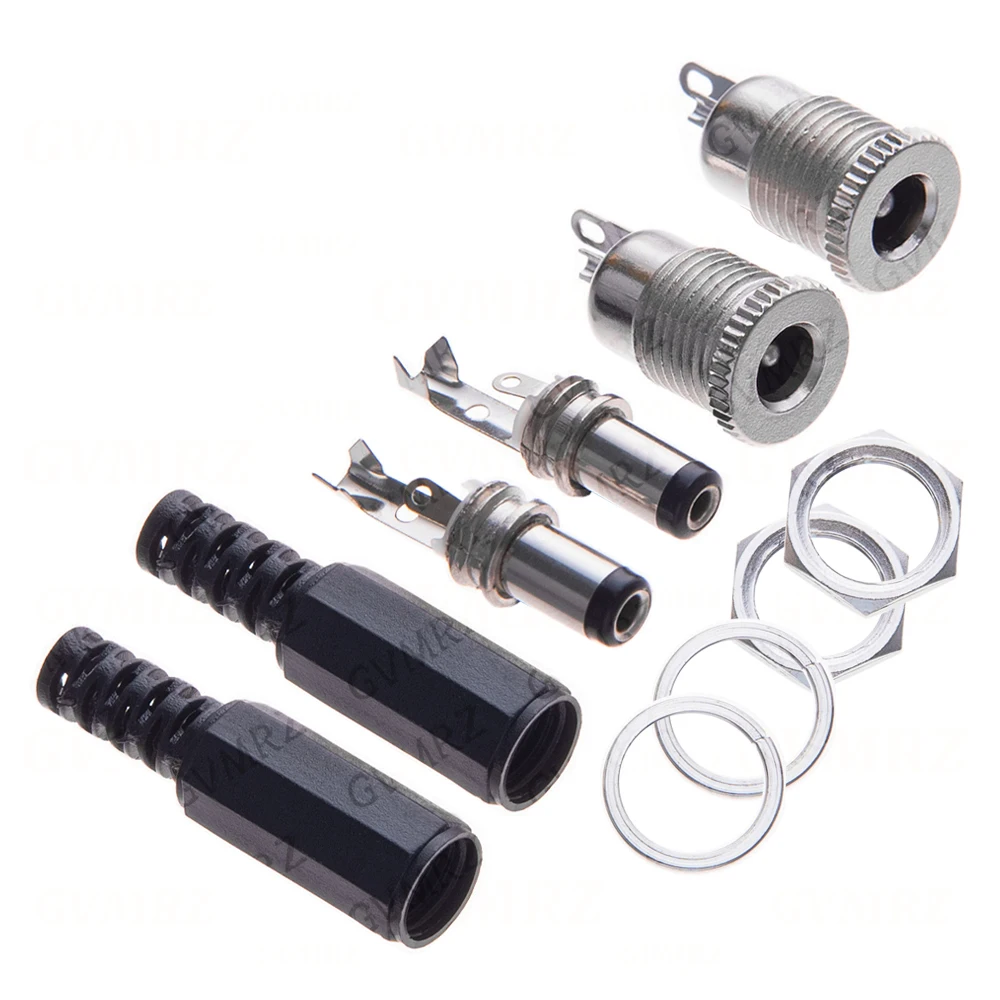 5Pair 5.5x2.1mm 5.5x2.5mm DC Power Plug Male Female Jack Socket Nut Panel Mount DC Power Adapter  DC-099 Integrated circuit
