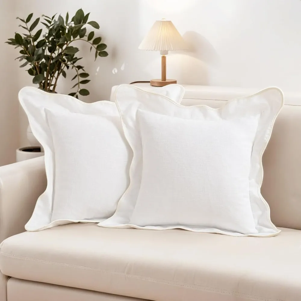 

Set of 2 Scalloped Pillow Covers, 20x20 Inches, Cute Aesthetic Preppy Decorative Throw Pillows for Couch, Bed, and Living Room