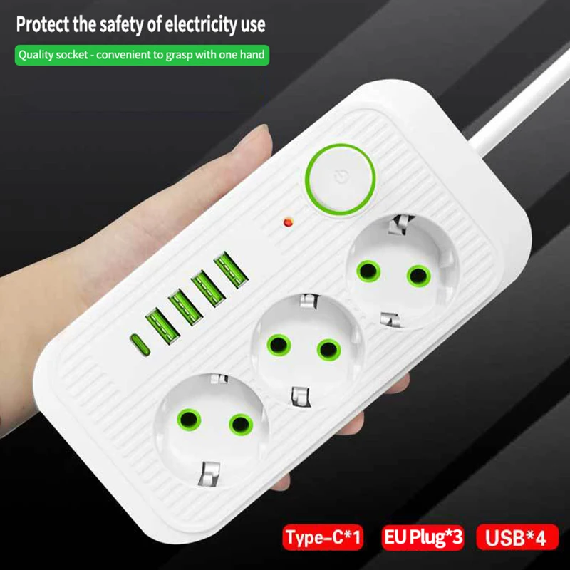 EU Plug AC Outlet Smart Home Multiprise Power Strip Extension Cord Electrical Socket Network Filter With USB Ports Fast Charging