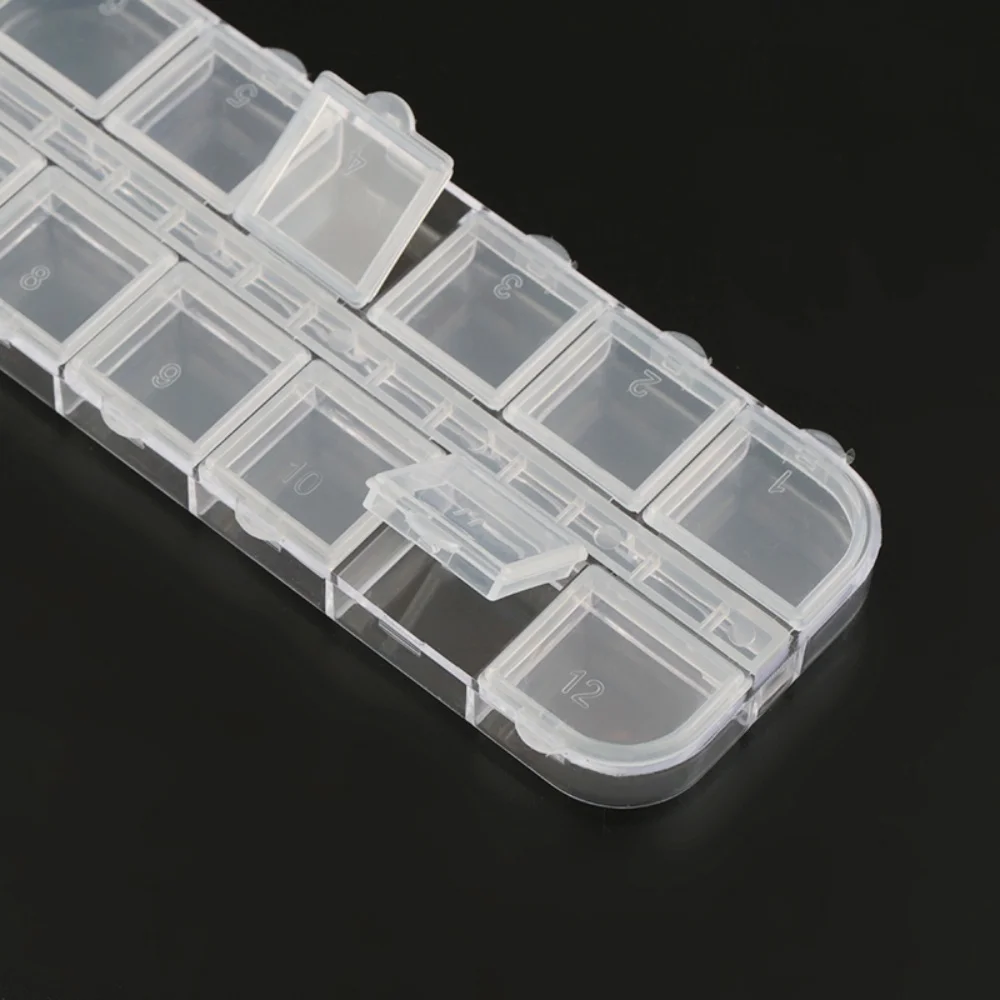 

2pcs 12.9x5x1.5CM 12 slots Compartment Plastic Storage Box Adjustable rectangle Jewelry Container Box Case for Beads&earrings