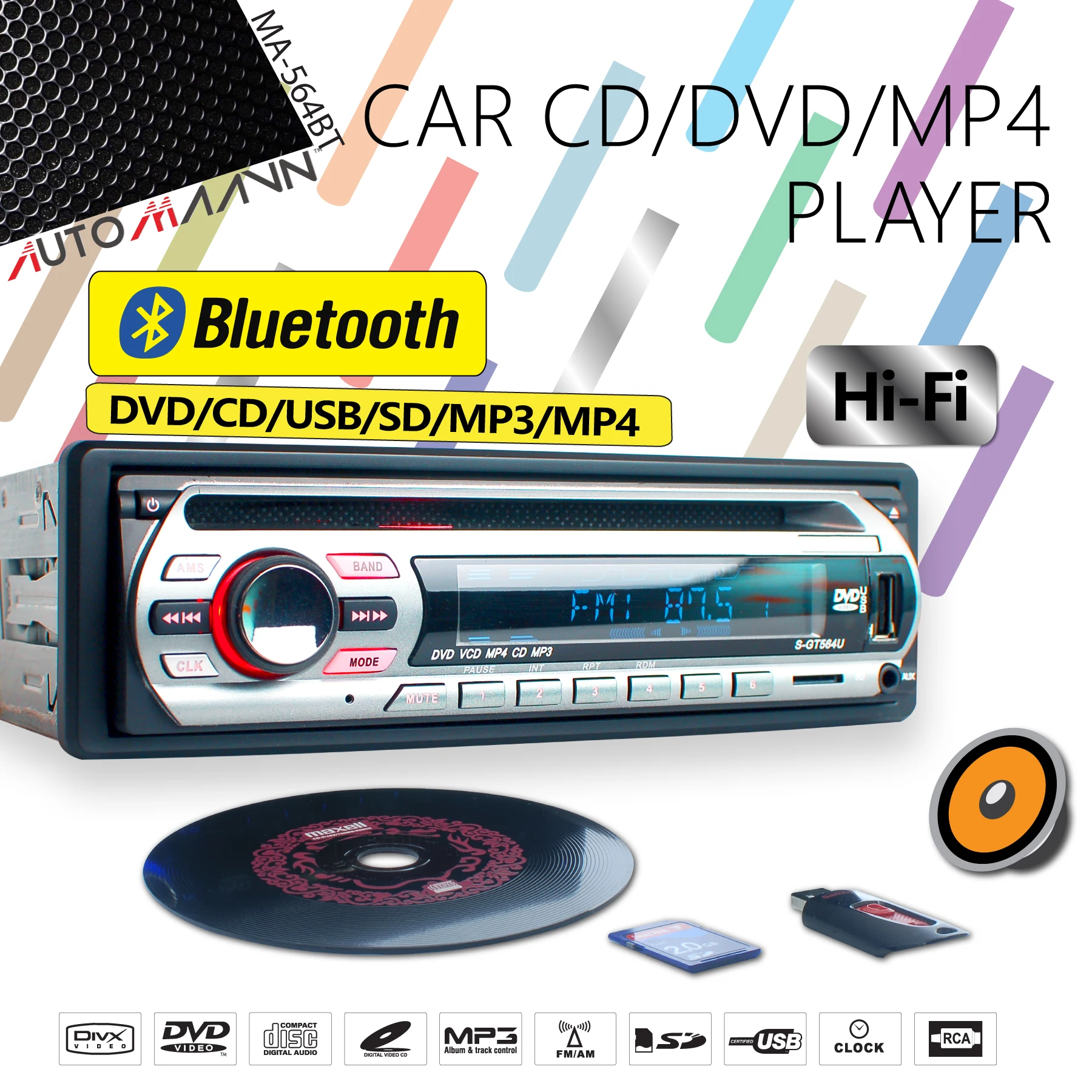 Car CD/DVD USB/TF In Dash Radio Receiver with Bluetooth Player For Volkwagon Peugeot Citroen Seat Toyota Honda Nissan Ford