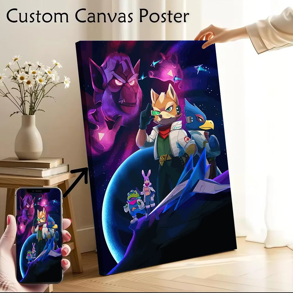 Star Fox Team in Space Printed Canvas Poster Custom Pictures Wall Art Canvas Painting for Aesthetic Decoration Living Room Home