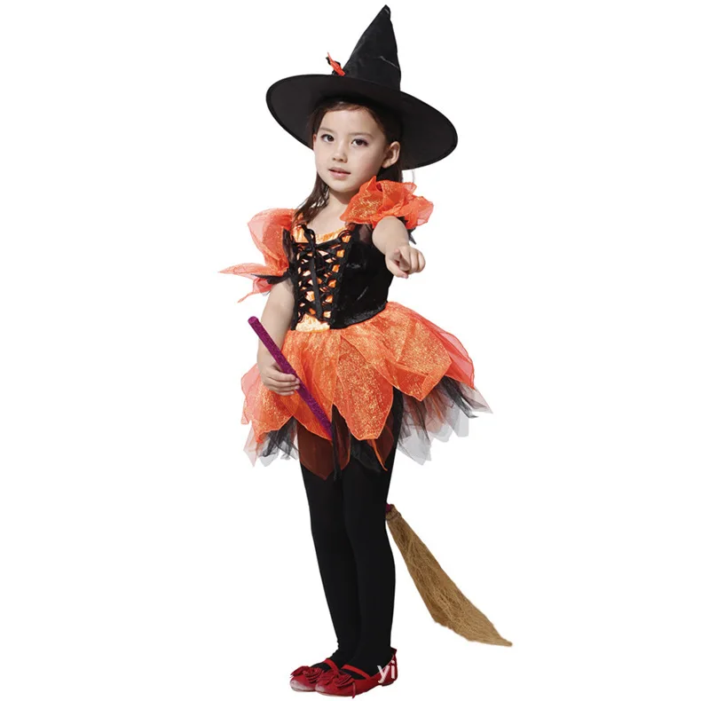 زي تنكري لحفلات الهالوين على شكل ساحرة، فستان تنكري للأطفال، زي تقليدي على طراز الهانفو للعروض المسرحية #1