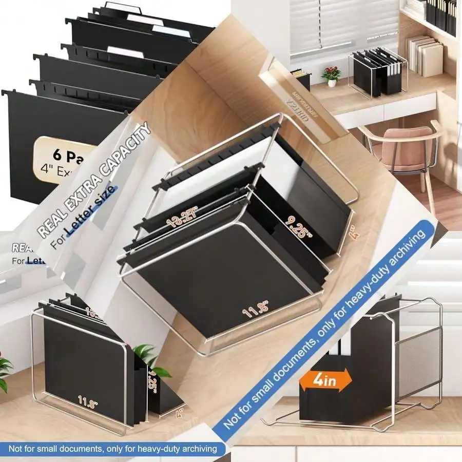 

Plastic 6 Pack 4" Expandable Hanging File Folders With Movable Dividers & Insertable Tabs, For Bulky Letters-Size, Black
