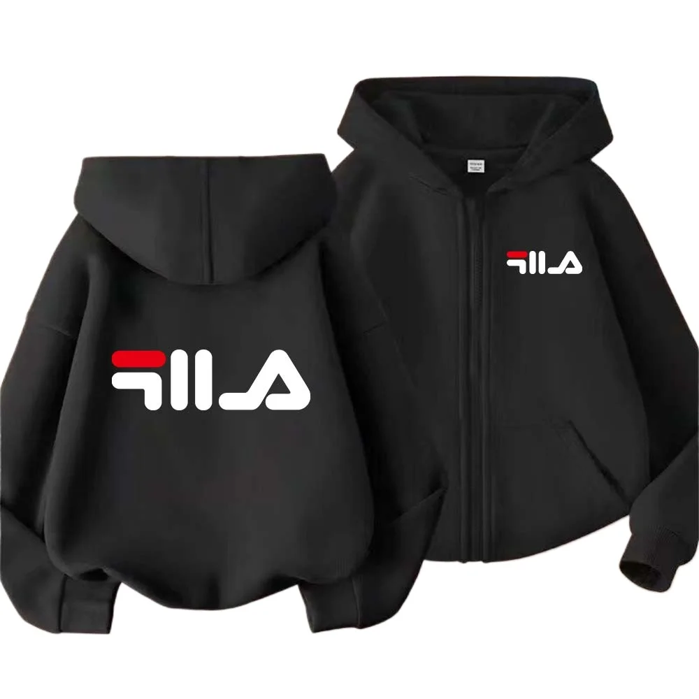 Kids Trend Letter Print Spring Autumn Simple Casual Zipper Hooded Sweatershirts 2-13 Years Boys Girls Streetwear Top Clothes