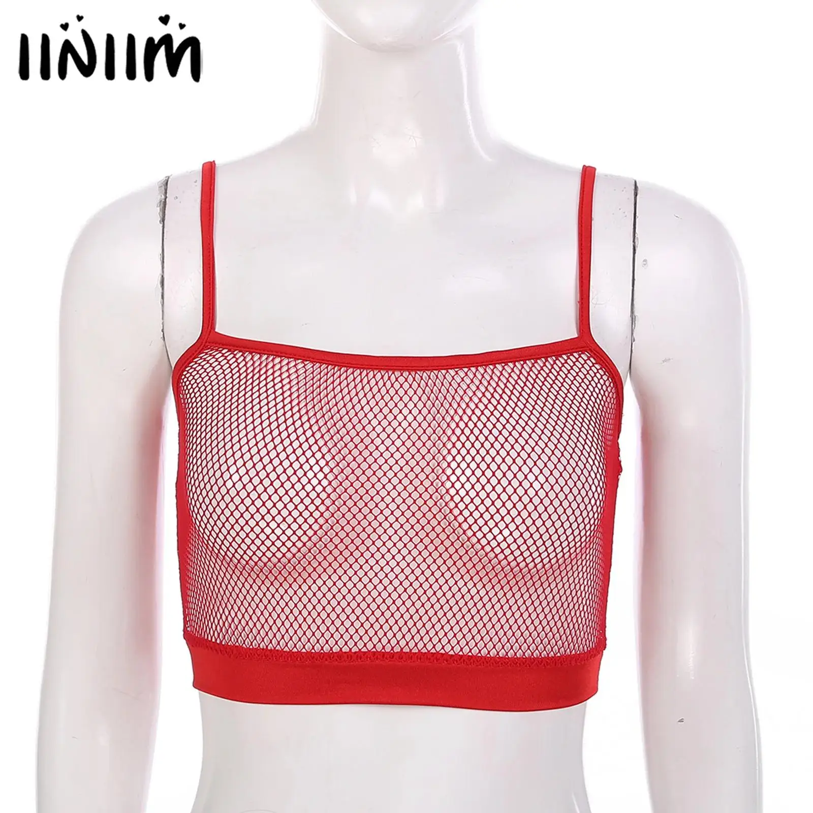 Womens See Through Tank Top Strappy Mesh Hollow Out Bralette Tops Short Slim Fit Sleeveless Vest Crop Tops Sexy Camis Clubwear