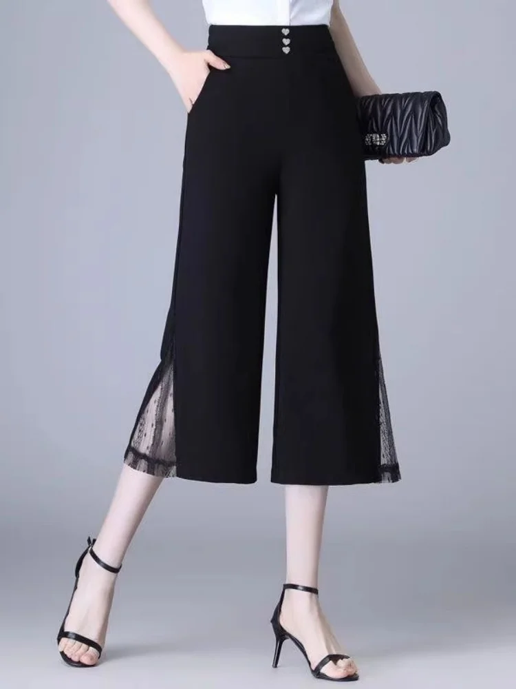 

High Waist Straight Leg Pants Women's Summer Thin Large Size Loose Small Figure Casual Wide Leg Nine Points Pants