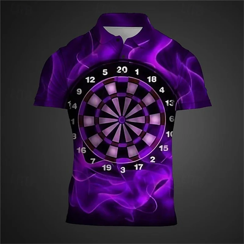 Darts Men\'s Subcultural 3D Print Polo Shirt Party Street Vacation Casual Short Sleeve Turndown Polo Shirts Clothing Button Tops