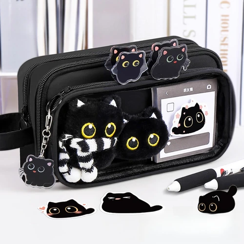 Estuche para lápices extraíble con bufanda creativa para gatitos, estuche de papelería de gran capacidad y alto valor, bonito estuche para lápices para estudiantes