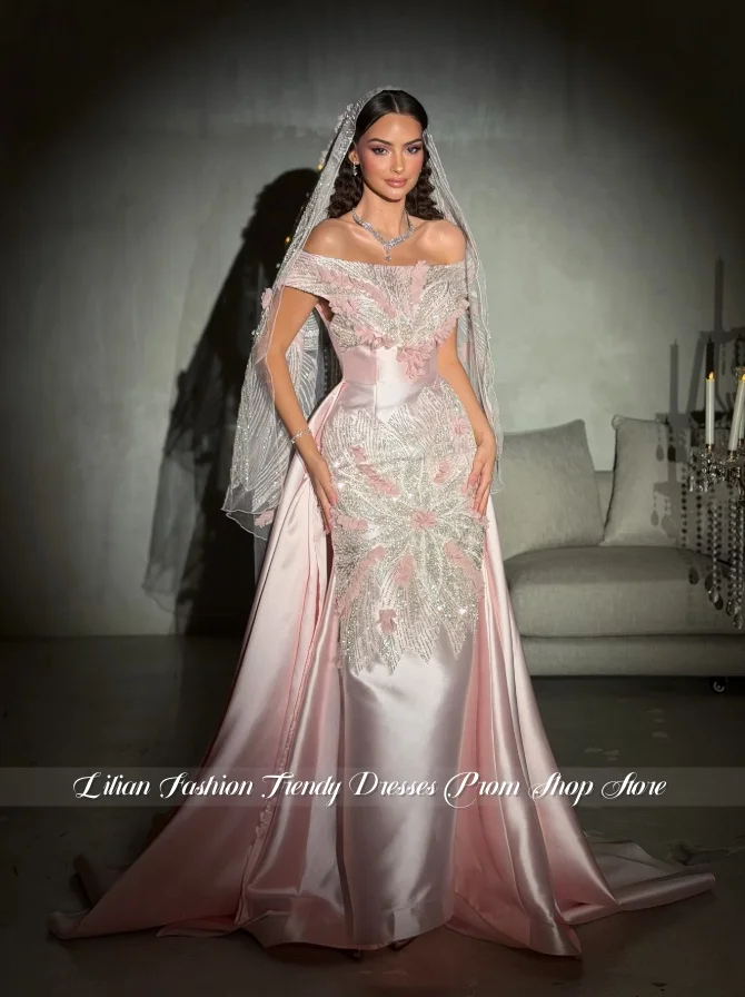 Pink Off-Shoulder Fairy-Tale Arabian Wedding Dress Customized Middle Eastern Henna Bridal Gown Engagement Dress 2026