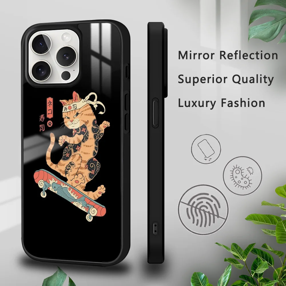 Japan Samurai cool cat Phone Case For iPhone 16 15 14 13 12 11 Pro Xs Max Mini Plus Celulares Hard Funda