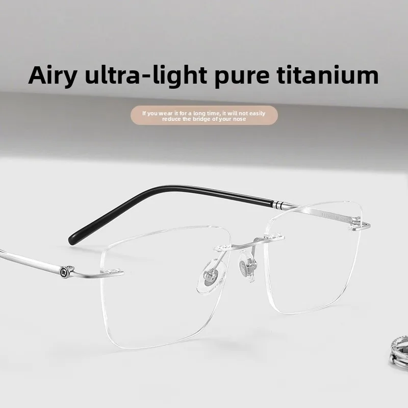 Ultra-light Men's Pure Titanium Rimless Glasses Custom Myopia Prescription Glasses Anti-Blue Light Reading Glasses