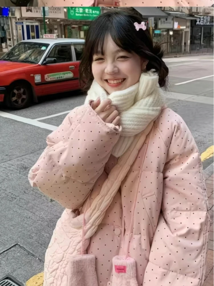 2025 new women's polka dot cotton jacket winter sweet and cute spicy girl trend loose oversized warm jacket top