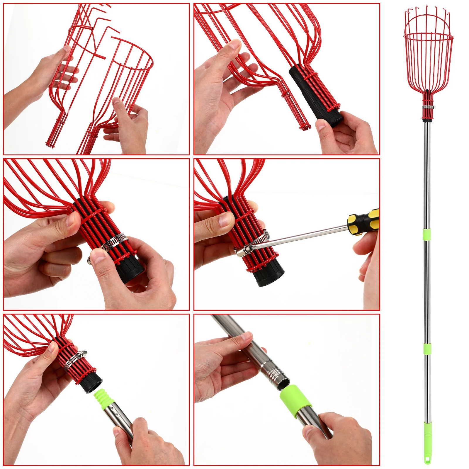 1 مجموعة منتقي الفاكهة القطب أداة ألومنيوم قابلة للتمديد ل التفاح البرتقال الكمثرى المانجو قطف قفص سلة مقبض طويل لوازم #4