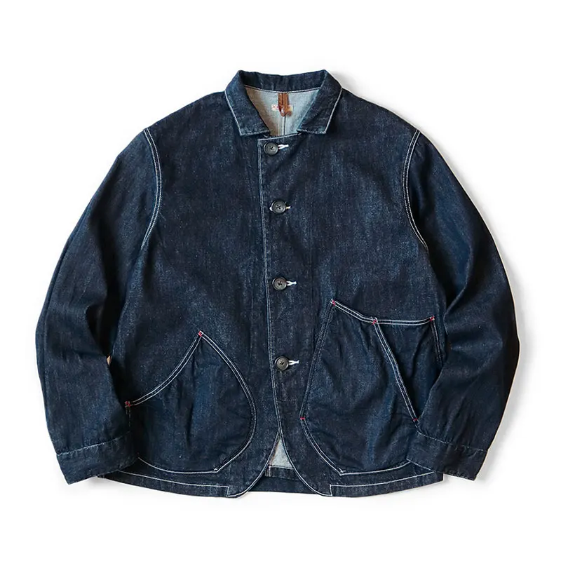 KAPITAL24 Flat Field Hiromichi Style Japanese Denim Jacket Washed Blue Workwear Coat Deconstructed Pocket Urban Fashion Men's...