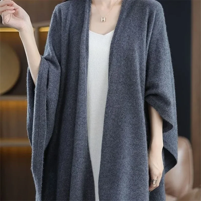 Autumn Winter Knitting Shawl Waistcoat Women 2024 New Fashion Loose Casual Tops Cardigan Mantle Pure Colour Lazy Wind Female