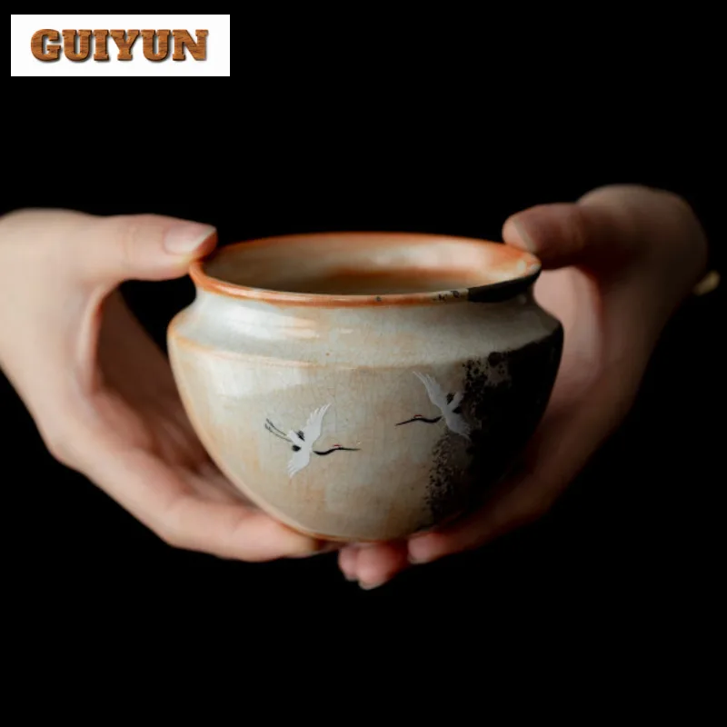 330ml Wood-fired Porcelain Crane Jianshui Tea Wash Bowl Tea Residue Barrel Tea Garbage Can Chaxi Teaware Supplies Collection