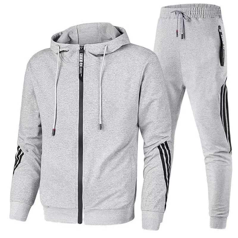 New 2024 Men\'s hoodie pants two-piece solid color hoodie jacket sports zipper sports wear jogging men\'s gym clothes