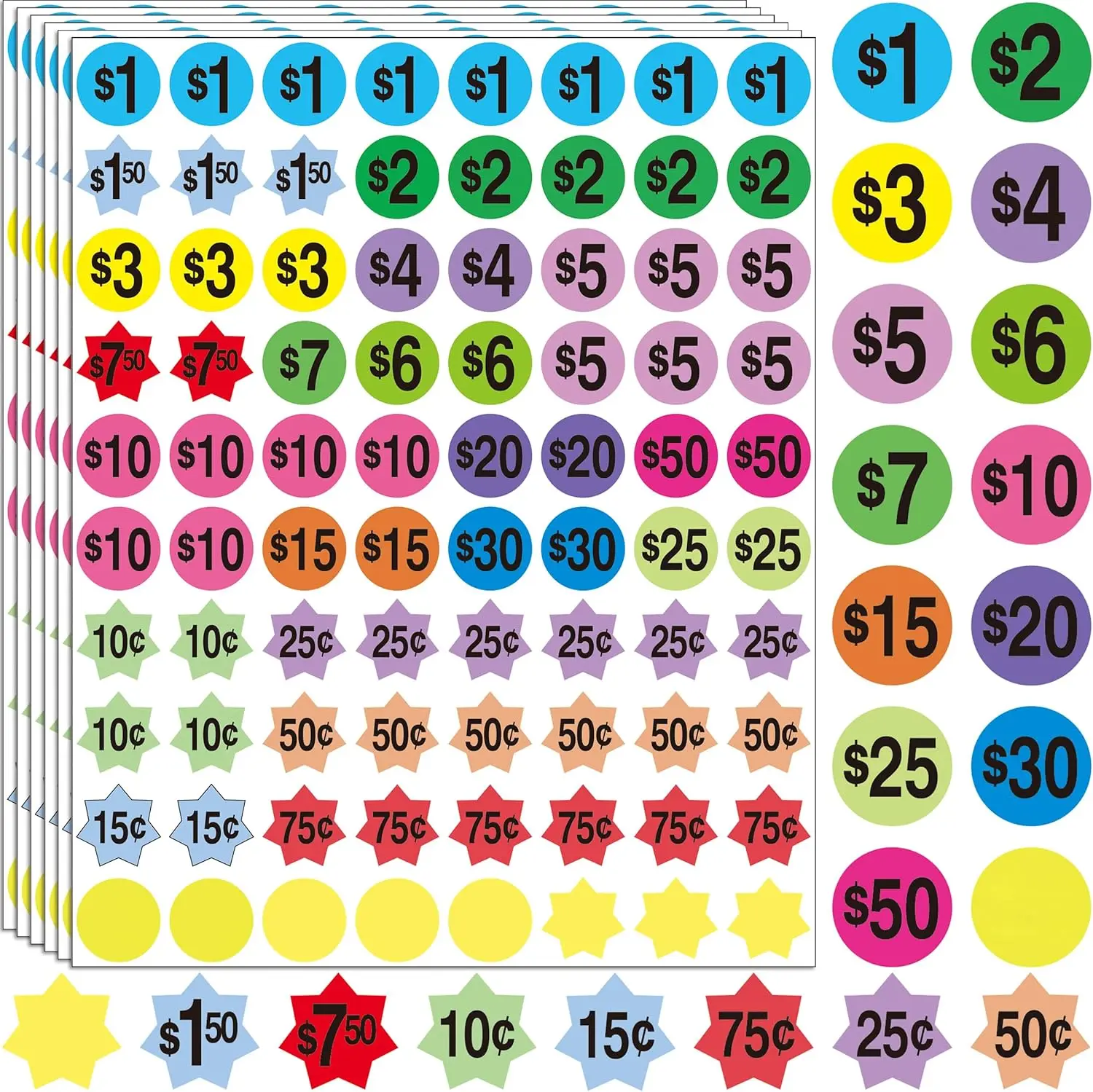 

Yard Sale Price Stickers Garage Sale Stickers 3/4' Round Bright ColLabel Sticker Flea Market