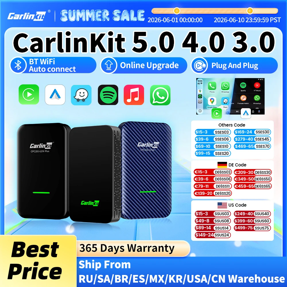 CarlinKit 5.0 4.0 3.0 CarPlay Wireless Dongle Activator Auto-connect For Audi Porshe Benz VW Volvo Toyota Plug&Play MP4 MP5 Play