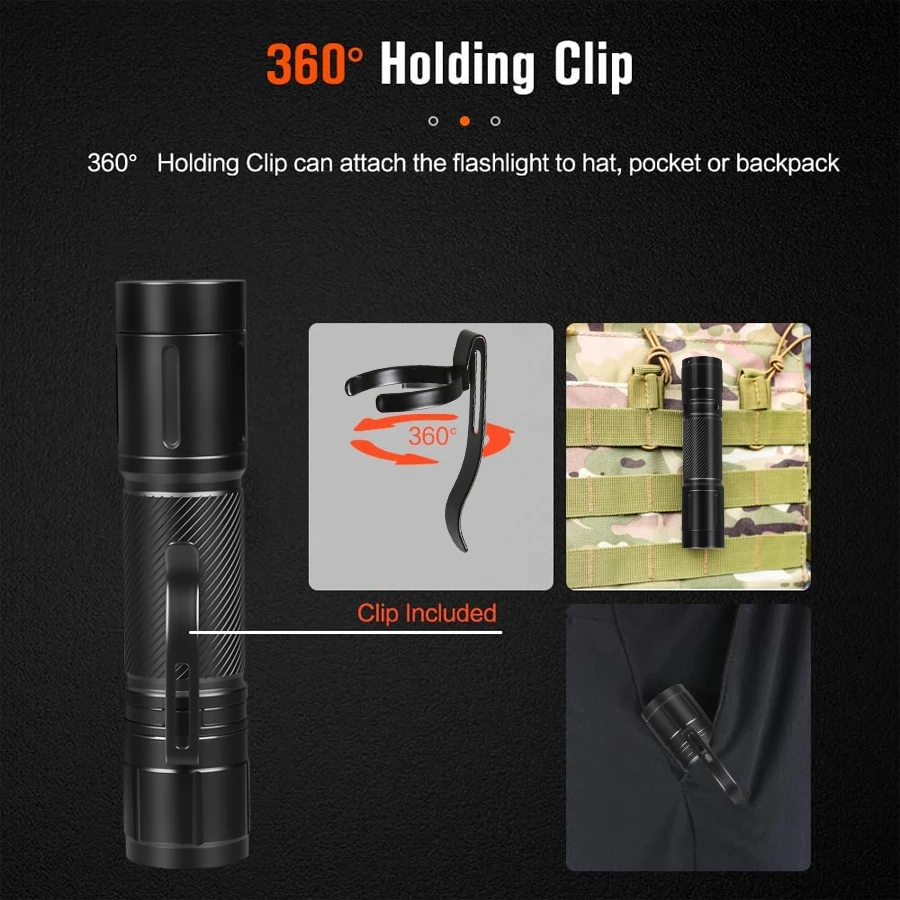 BALDR SC8 Powerful LED Flashlight Rechageable Tactical Torch With Pen Clip Super Bright Hiking Emergency Lantern 1500mAh Battery