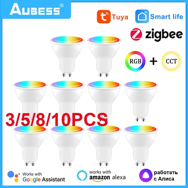 Tuya Zigbee GU10 Led Smart light Bulb Lamp 220V 110V 5W RGB CW WW Led Bulb Lights Works With Alexa Echo/ Google Home alice