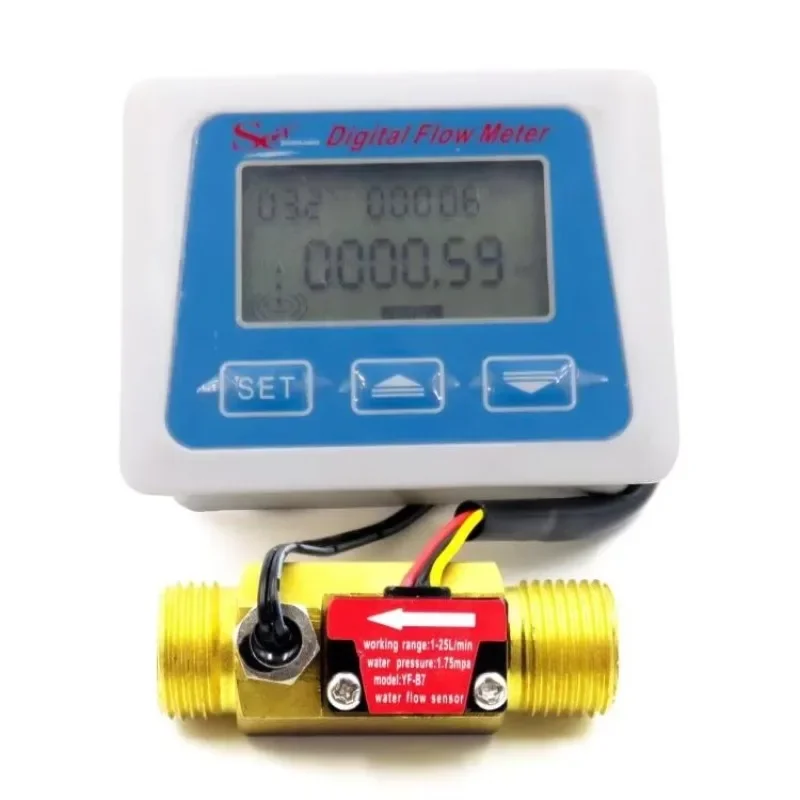 digital LCD display water flow sensor meter totmeter temperature time recording and G1/2 flow sensor