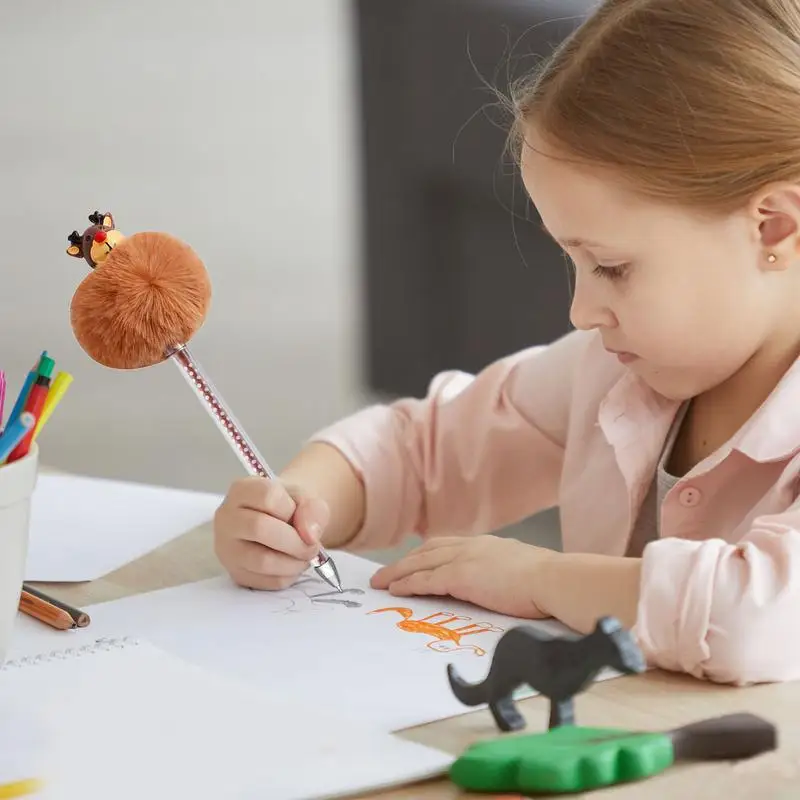 Christmas Pens For Kids Multicolor Fluffy Plush Gel Ink Pens Christmas Pens With Reindeer Christmas Tree Snowman Shape For