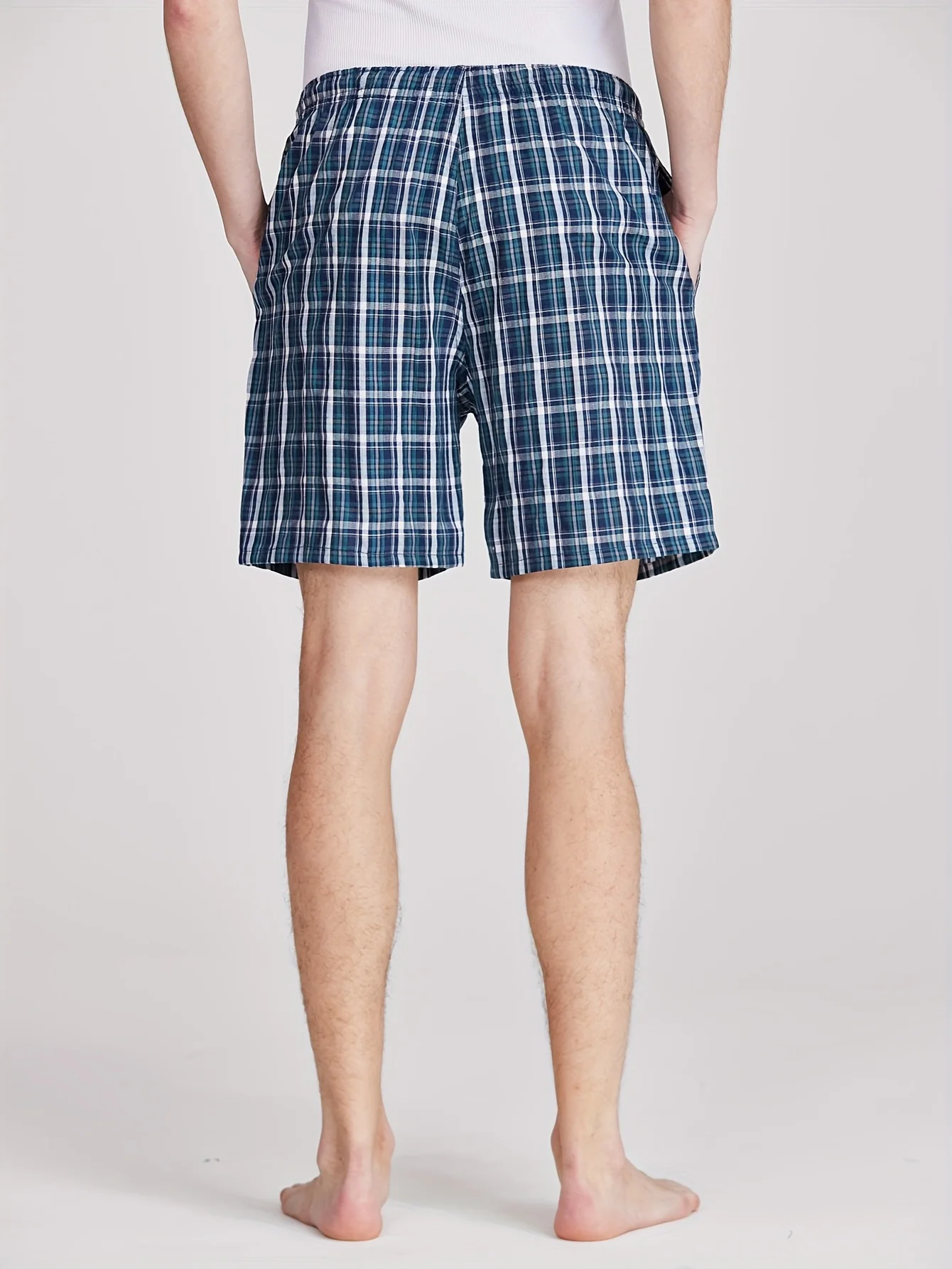 3pcs Mens Summer Pajama Shorts Soft Cotton Plaid Sleep Shorts for Men Loung Pajama Pants Sets with Pockets Drawstring
