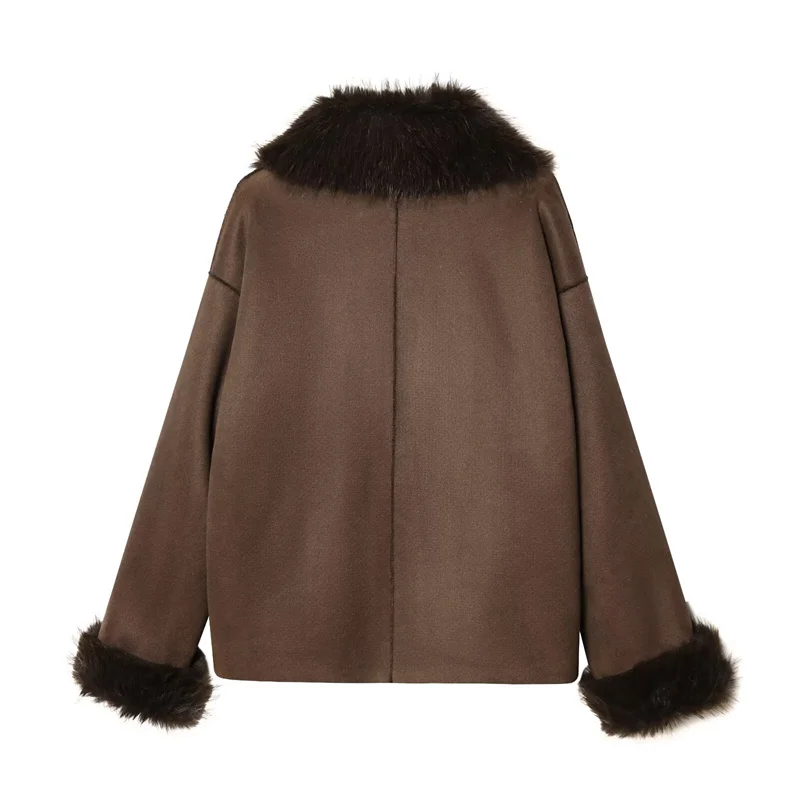 Guobioziy 2026 Women's Autumn/Winter New Arrival Jacket Brown Long-Sleeve Double-Sided Warm Jacket Elegant and High-End Style