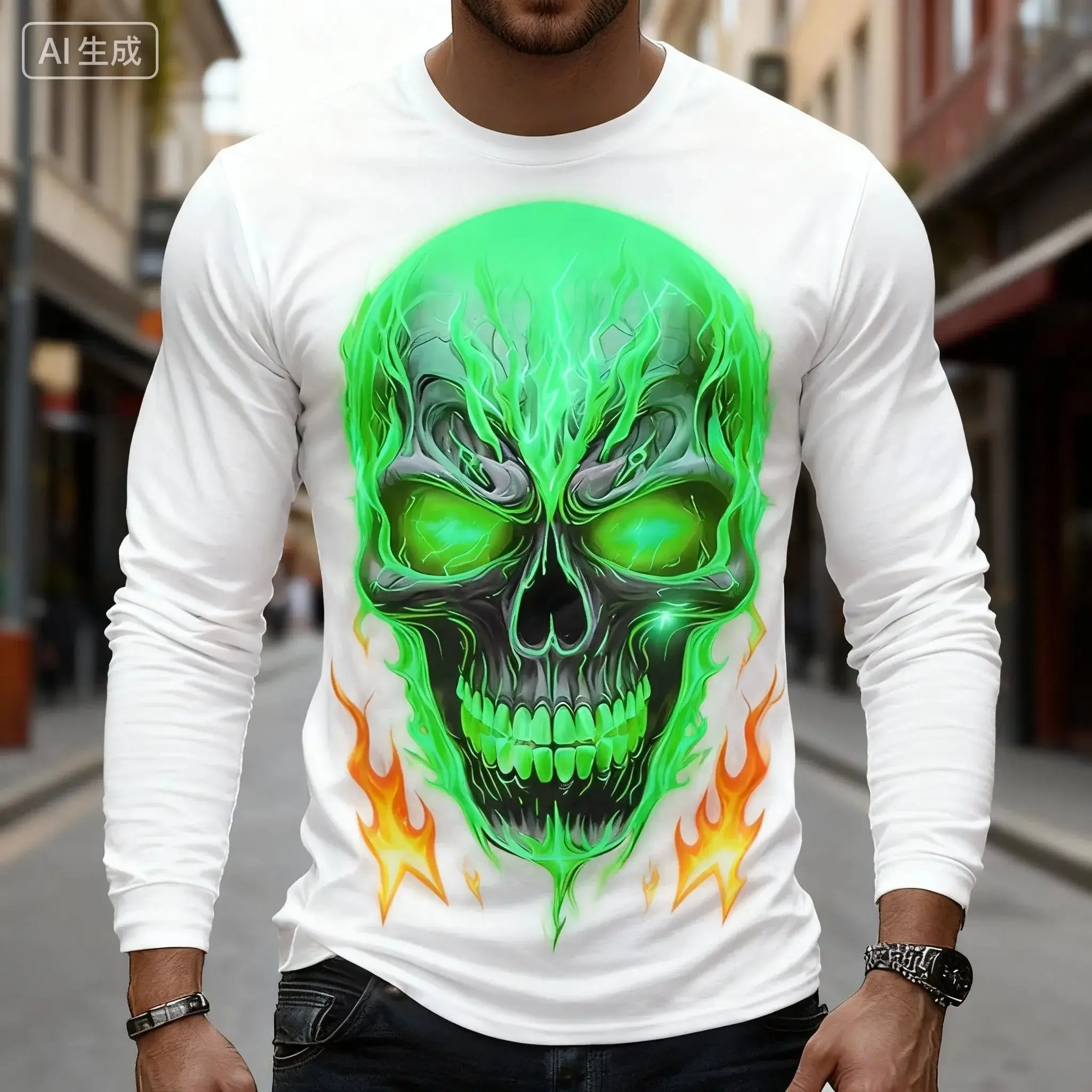 تي شيرت رجالي بتصميم جمجمة ثلاثي الأبعاد مطبوع مريح وجيد التهوية برقبة دائرية مناسب للأنشطة الترفيهية الخارجية #2