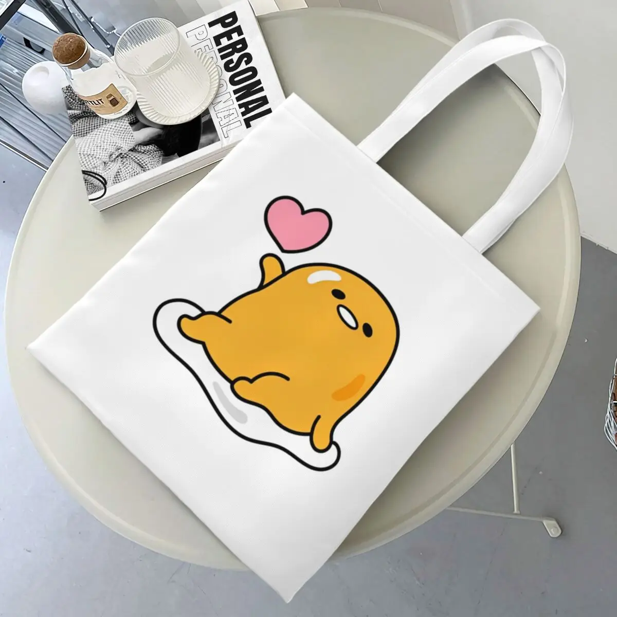 Sexy Gudetama Love Canvas Tote Bag Eco-Friendly Large Capacity Shopping Bag for Unisex Shopping Bags