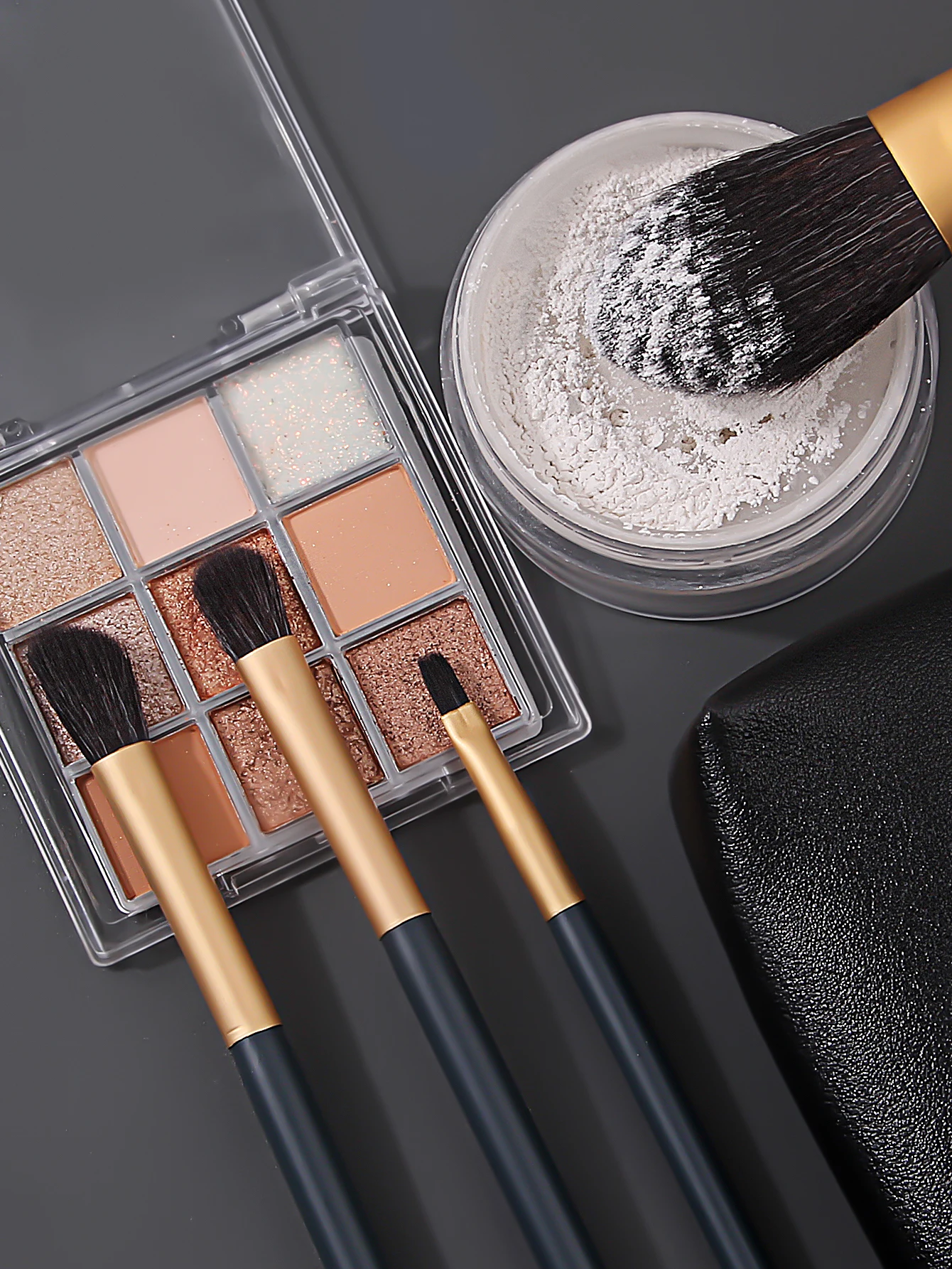 5-delige make-upborstelset van hoge kwaliteit, los poeder, blush en concealer make-upborstelset + eenvoudige opbergtas met grote capaciteit