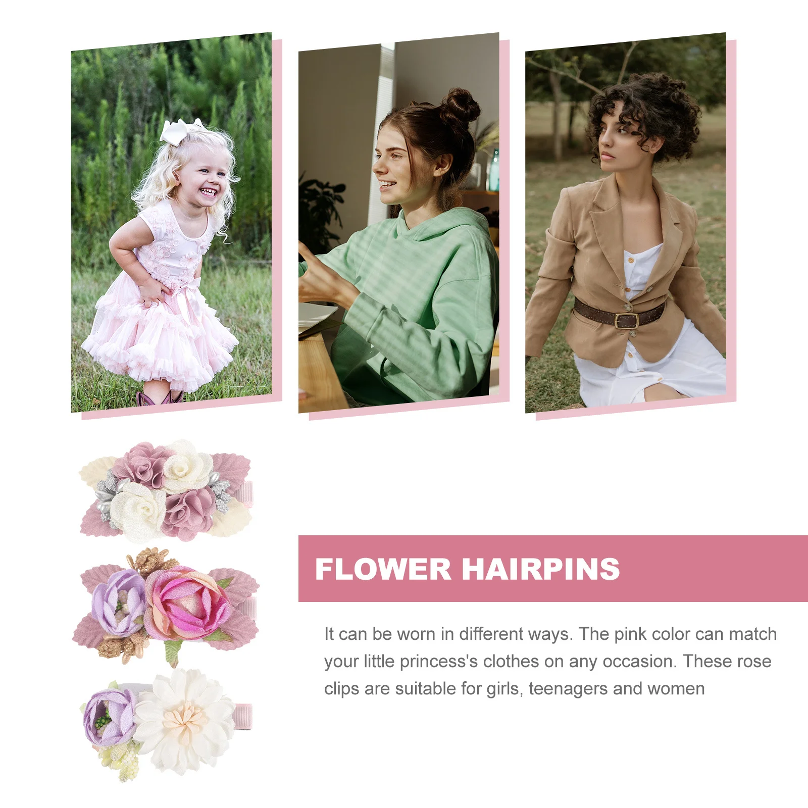 

3 шт., заколки для волос из искусственной розы, розовая многослойная ткань, дизайн лепестков, вечерние, свадебные, аксессуары для фотосессии для девочек и женщин, искусственные