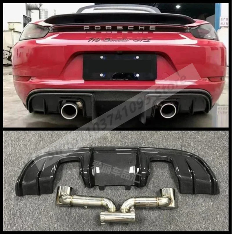 Real Carbon Fiber Rear Bumper Trunk Door Diffuser Lid Spoiler Exhaust Tips For Porsche 982 718 Cayman Boxster 2016-2023