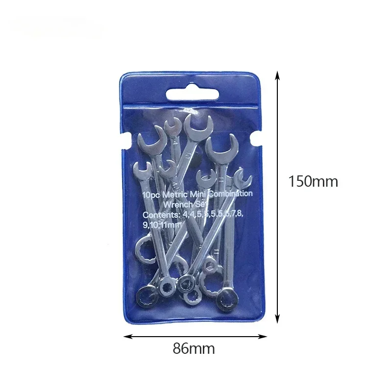 10pcs Metric/English Mini Mirror Throwing Open-ended Wrench Plum Dual-purpose Wrench Set Pocket Wrench