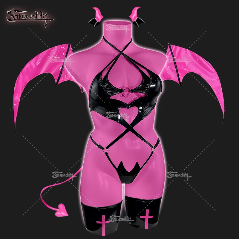 KORURACLUB COSPLAY LITTLE DEVIL WOMEN SEXY BODYSUIT PLUS SIZE HALLOWEEN COSTUMES PU LEATHER SUIT LINGERIE