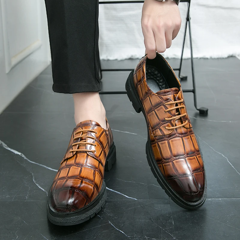 New Brown Derby Shoes for Men  Lace-up Round Toe Business Men's Formal Shoes Size 38-44 Mens Shoes