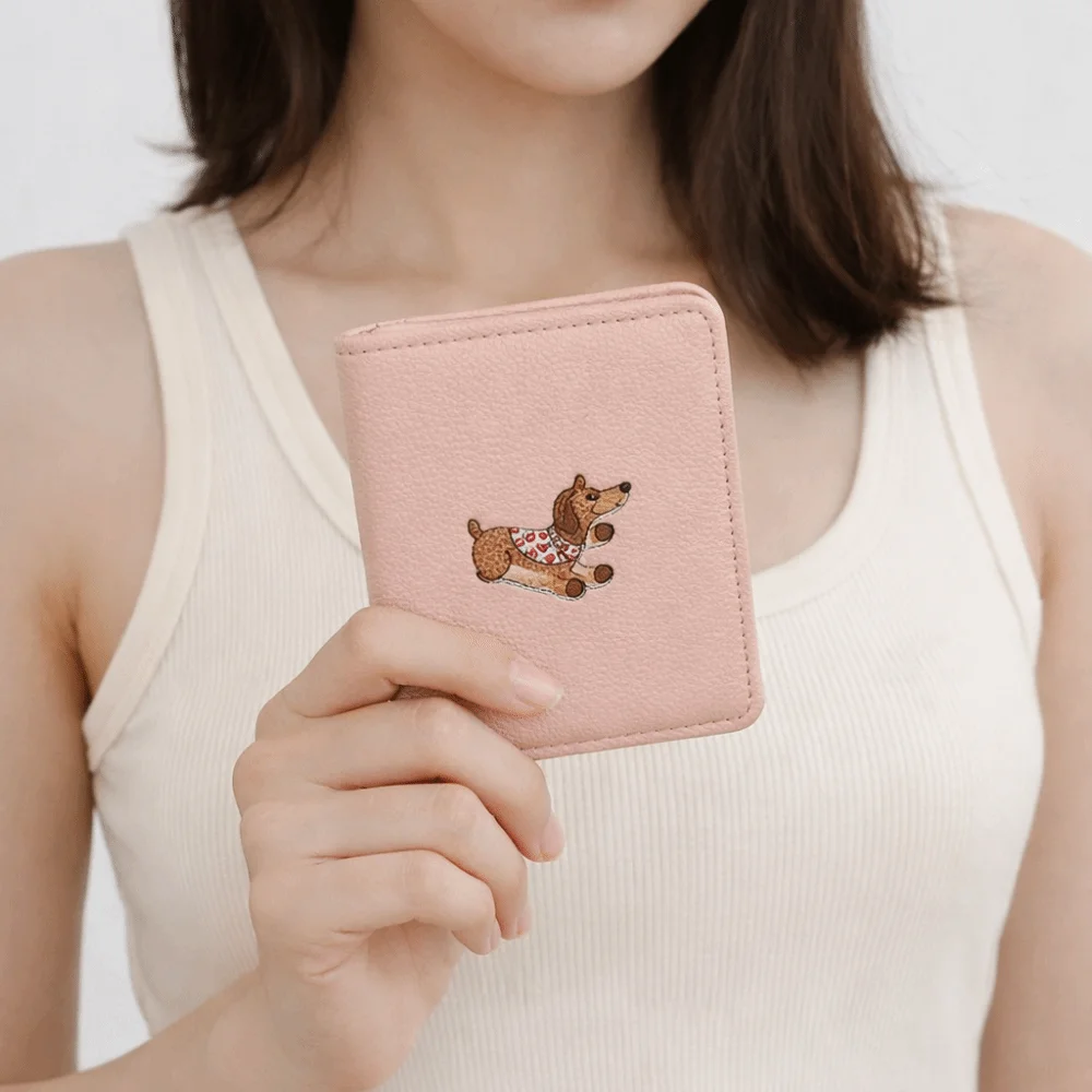 

Однотонный кошелек с вышивкой таксы, из искусственной кожи, на несколько карт, тонкий мини-кошелек для монет