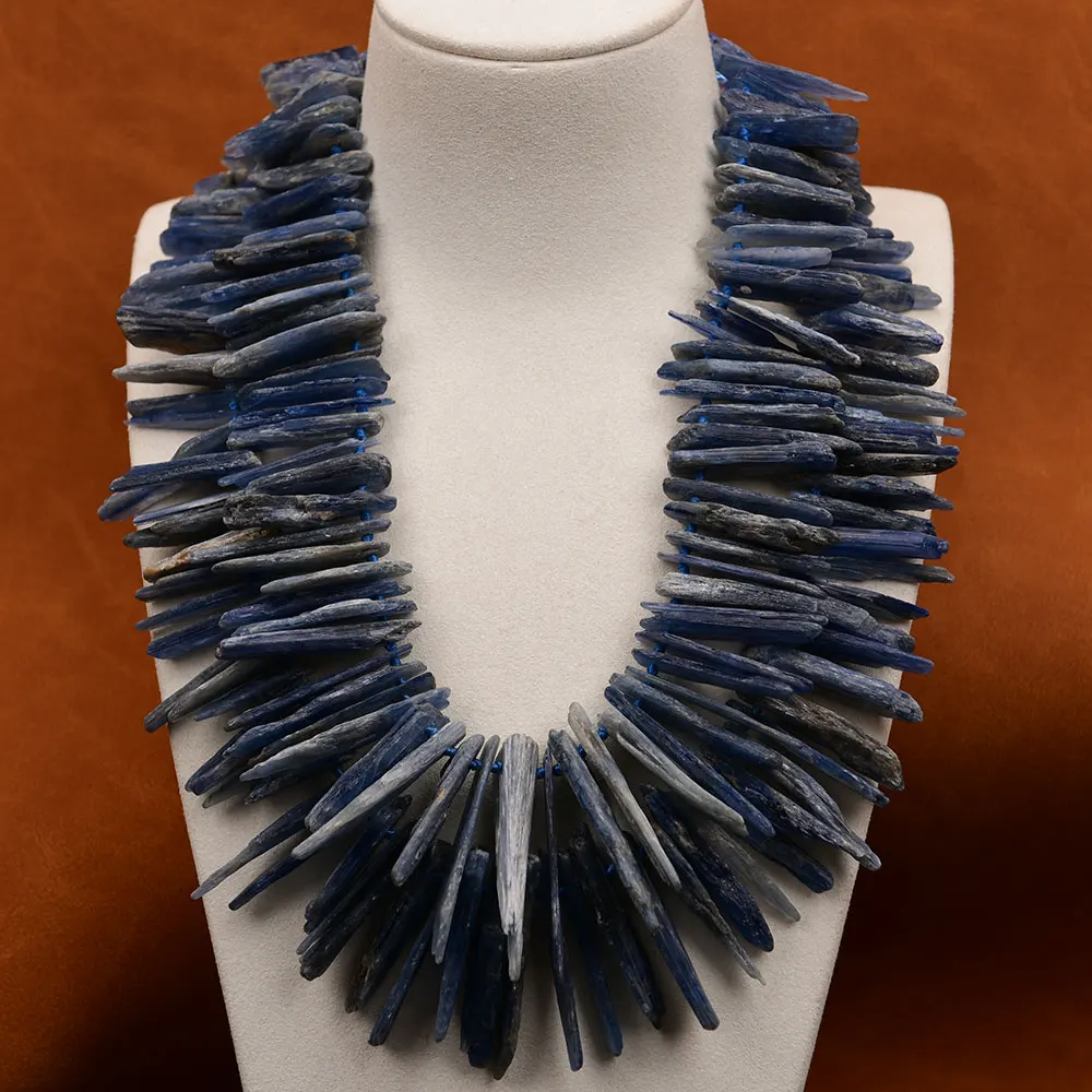 

G-G 2 Rows Heavy Jewelry Natural Large Blue Kyanite Top-drilled Nugget Beads Raw Rough Irregular Gems Stone Big Necklace