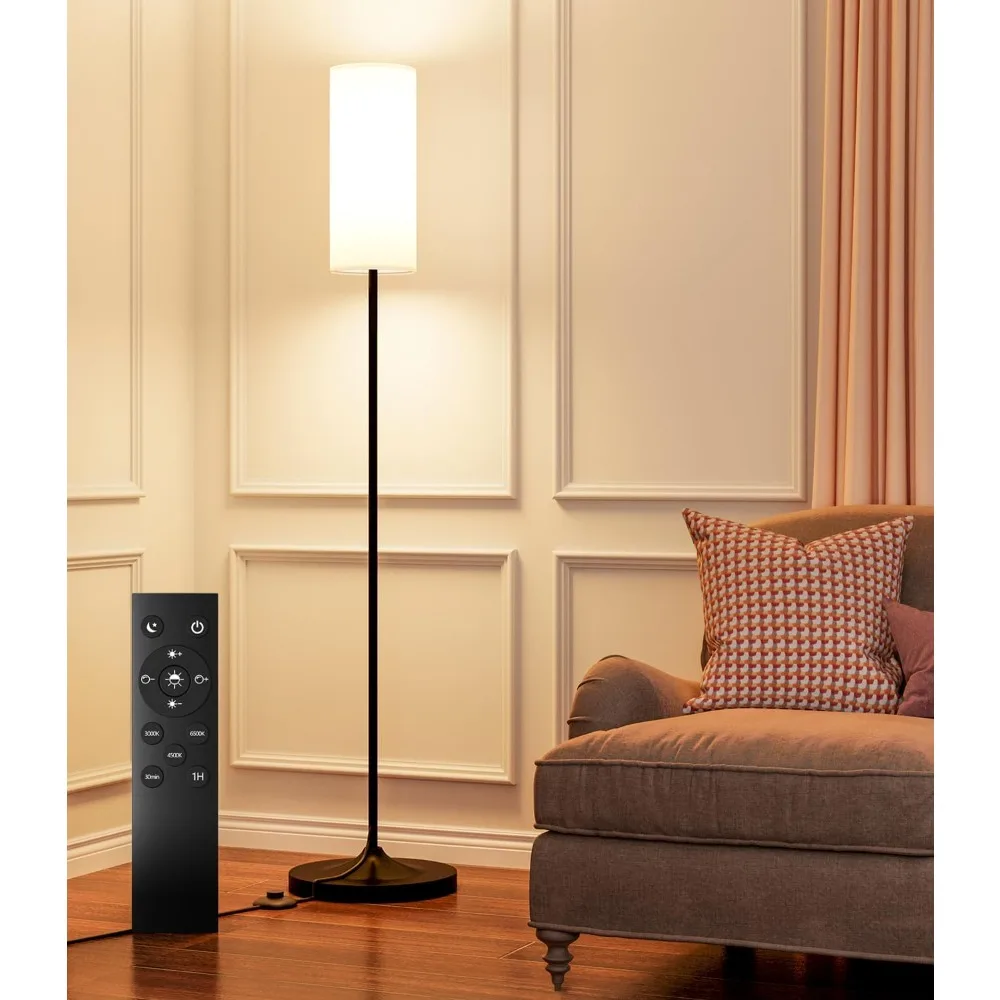 

luckystyle LED Floor Lamp for Living Room, Dimmable Standing Lamps with Foot Switch,Remote Custom Color Temperature Black Pole L