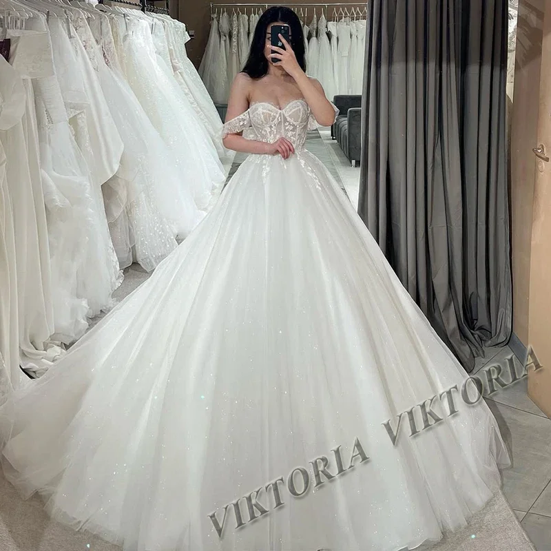 

Modern Off Shoulder Wedding Dresses For Woman Bride Sweetheart Lace Up Vestido De Casamento Personalized Customized