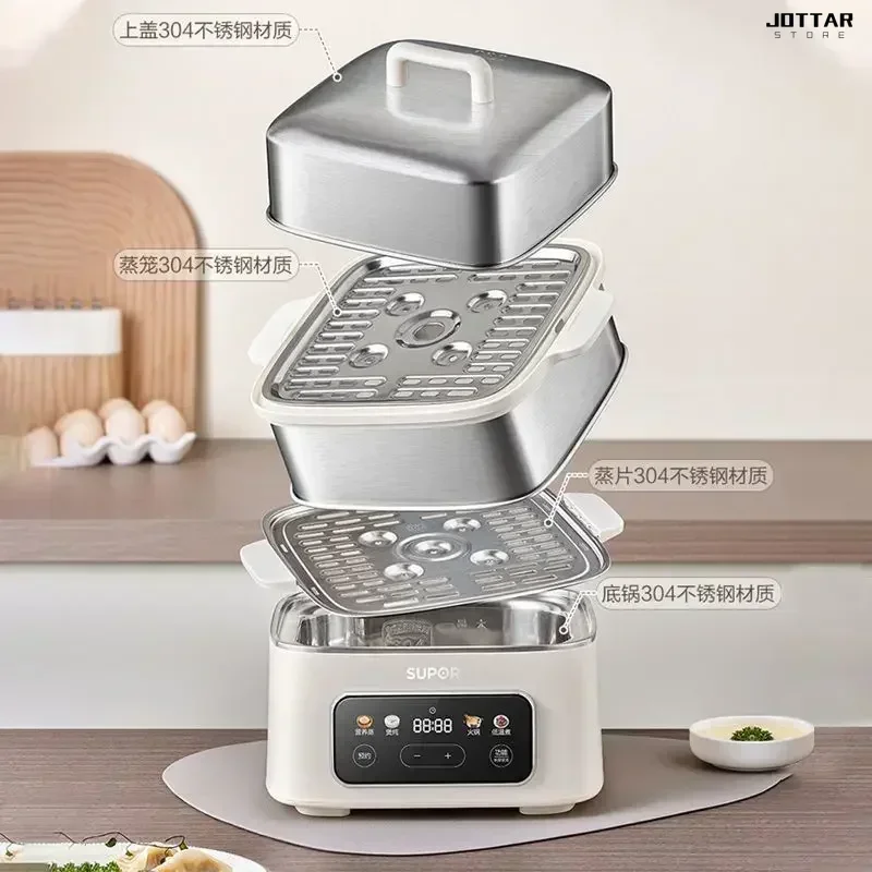 New electric steamer - made of 304 stainless steel. Household use with two layers and large capacity.  A multifunctional pot.