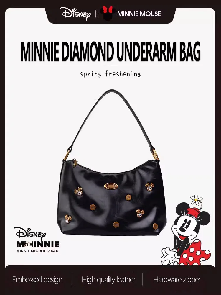 

Disney Fashion Minnie Diamond Inlaid Tote Bag Commuter Shoulder Bags Retro High-End Women's Underarm Bag For Girl Messenger Bag