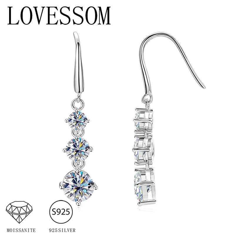 

Пара серег из серебра 925 пробы с муассанитом 1,8 карата*2, модные и простые осенние и зимние праздничные подарки.