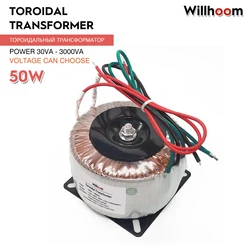 50W Toroidal Transformer Dual Output 3Wires 9V-0-9V/12V-0-12V/24V-0-24V Copper Wire Audio Amplifier Input 220V 110V Ring Core